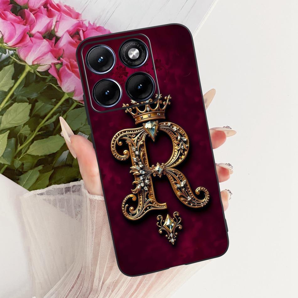For Motorola Edge 70 Fusion Royal Crown Initial Letter Phone Case For Motorola Edge70 Fusion 5G XT2605 Black Silicon Soft Bumper