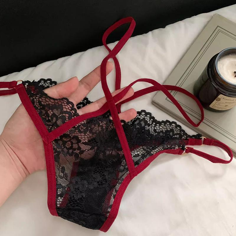 Sexy Lingerie Lace Cross Thin Belt Girl Pure Desire Thong Woman Underwear Hollow Out Tempting Women Low Waist Women's Underwear