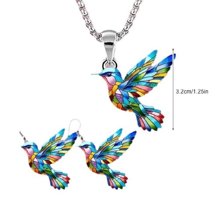 Stylish Hummingbird Pendant Necklace Earrings Colorful Versatile Fashion Jewelry for Women Girls Valentines Day Gift