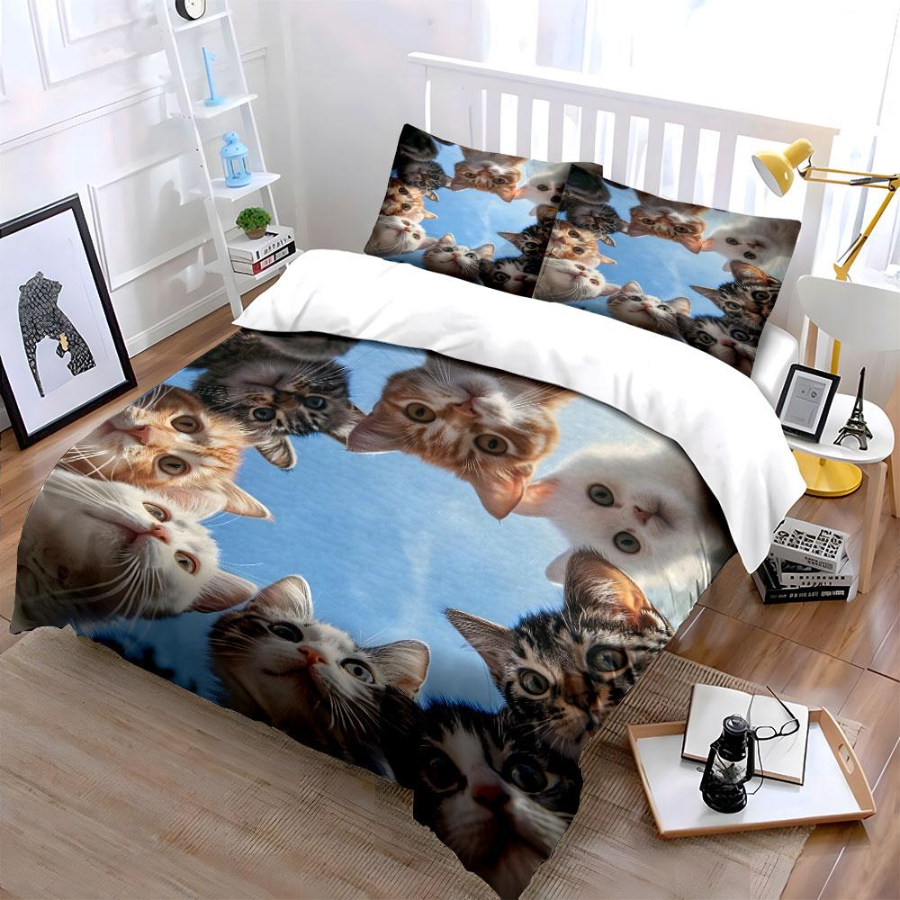 Curious Cats Gazing Downward Ensemble Printed Duvet Cover Set1 Duvet Cover+2 Pillowcasemulti Size Bedroom Bedding Decor