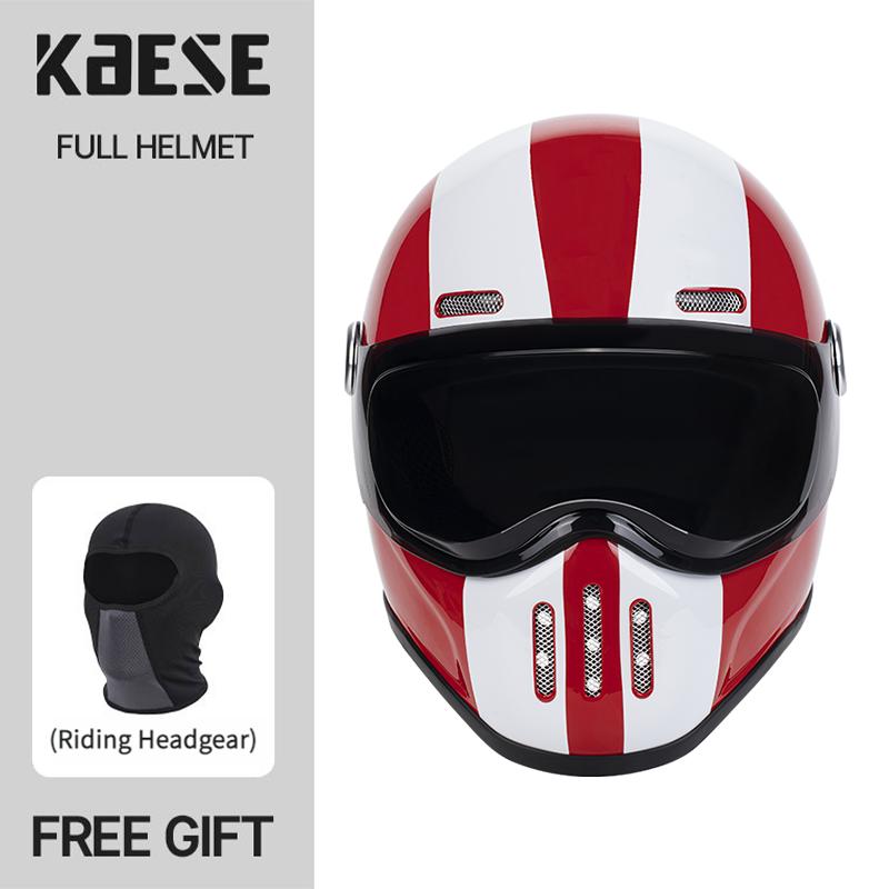 New Fashion Retro Motorcycle Helmets Fiberglass Shell Vintage Cafe Racer Fiber Glass Full Helmet for Motocross Scooter