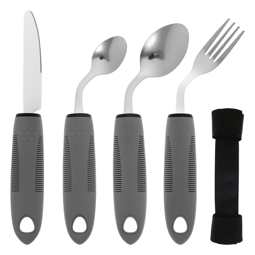 Soft rubber Handle Anti-Shake Adaptive Tableware Disabled Elderly stainless steel Knife Fork Spoon Rehabilitation Food Aid Set