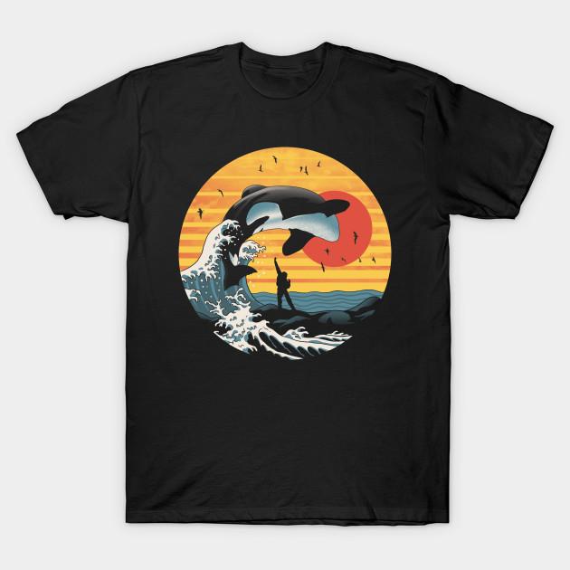 

Men Black Print T-shirt The Great Killer Whale No-Cut Transfer Paper Print Cotton Tshirt M