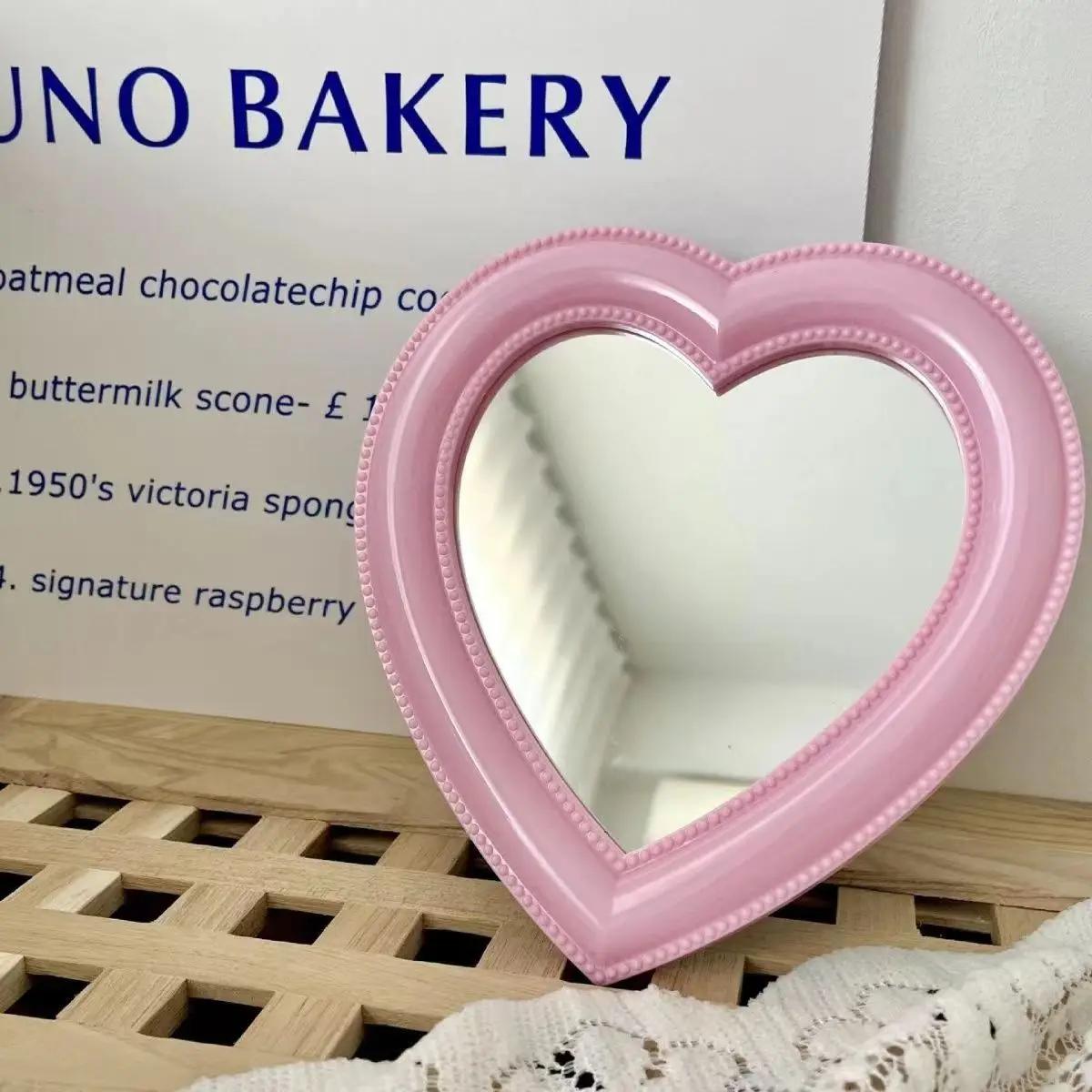 

Love Mirror Tabletop Makeup Mirror Dual Wall Hanging Dressing Mirror Cute Heart DROPSHIPPING S 17.5x18.5cm розовый