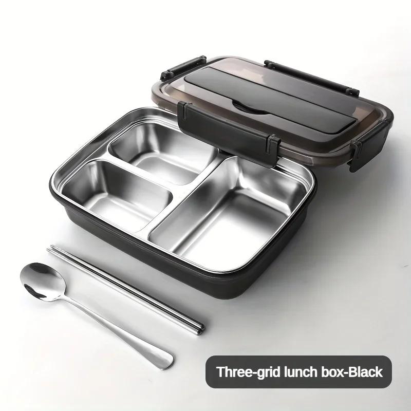 Leak-Proof Stainless Steel Lunch Box with 3 Compartments - Durable Easy-Clean Bento Container for Students & Office Workers