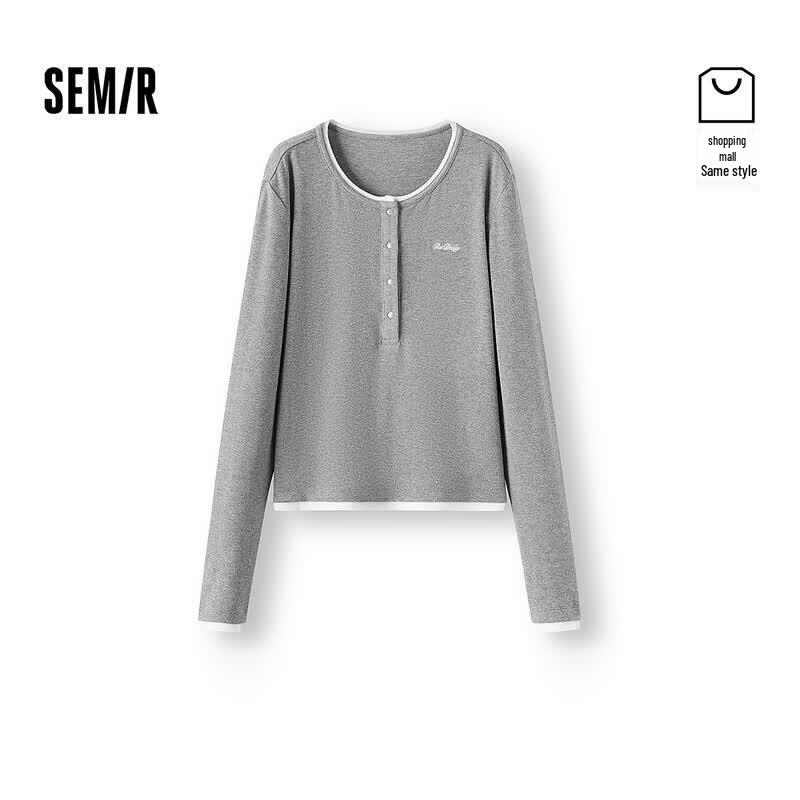 Semir Women s Henley Faux Two-Piece Long-Sleeve T-Shirt XL