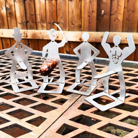 1/4Pcs Stainless Steel Sausage Stand Portable Reusable Standing Man Hot Dog Holder Outdoor Camping Barbecue Grill Accessories