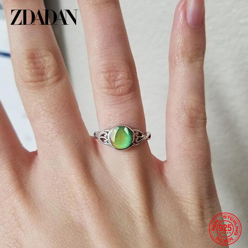 925 Silver Oval Mood Temperature Change Ring for Women Charm Wedding Party Jewelry Gifts