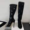 Fashion Liyke Summer Fashion Hollow Out Knee High Sandals Women Stiletto Heels Peep Toe Zip Long Boots Female Shoes Black Zapatos Mujer