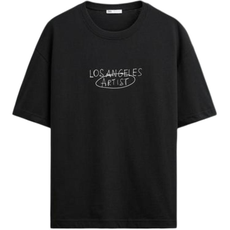 Zara Comfortable Round Neck Loose Short Sleeve T-Shirt Men Tops Black 4374303-800 M 4598₽