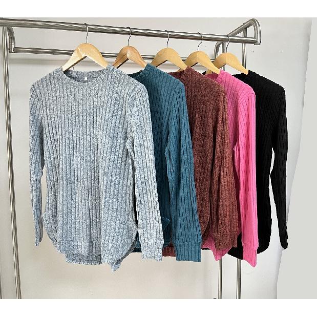 2024 Autumn/Winter New Solid Color Round Neck Long Sleeve Brushed Loose T-Shirt Top For Women