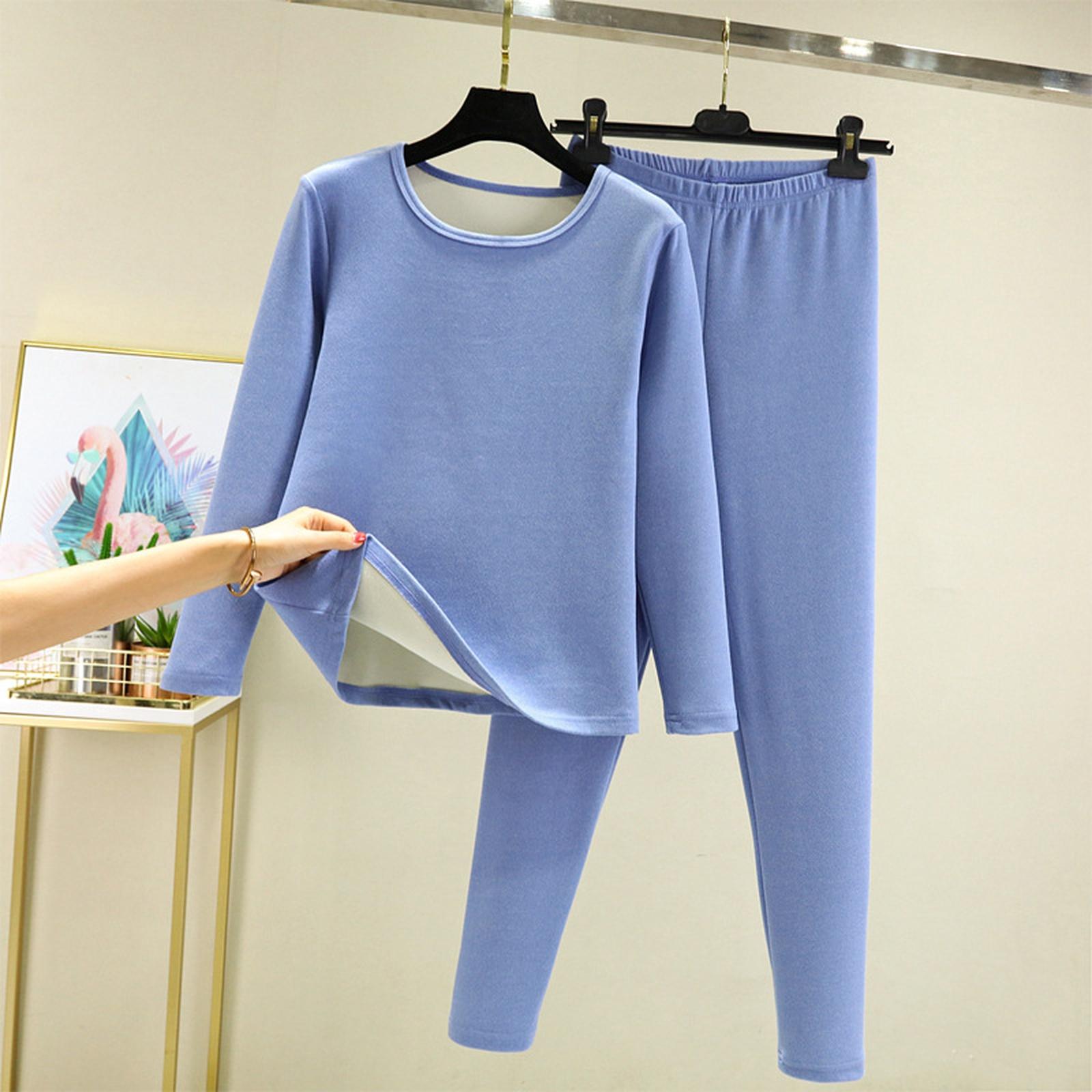 

Женская повседневная и удобная теплая и плюшевая одежда для сна с круглым вырезом и брюки для сна больших размеров, внутренний комплект XL небесно-голубой