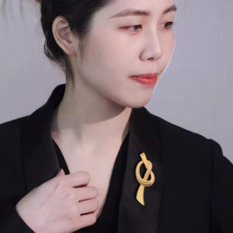 Mode Vintage Goldene Knoten Broschen Für Frauen Mädchen Chinesischer Knoten Revers Pins Bankett Party Kleidung Schmuck Zubehör Geschenk