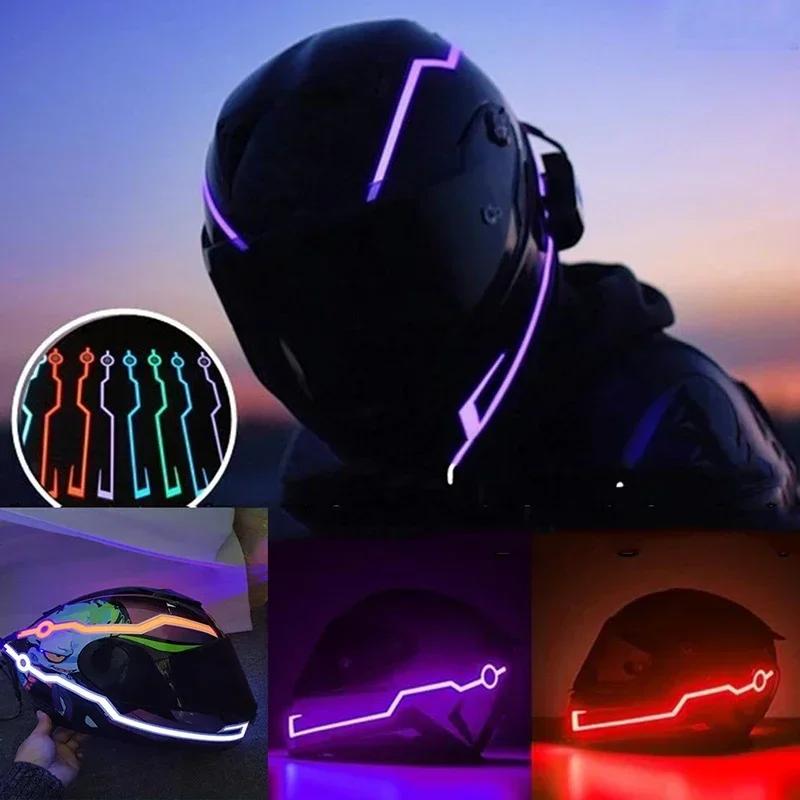 Motorcycle Helmet LED Warning Lights Night Riding Helmet Motor Cold Light Strip EL Waterproof Sticker Motorcycle Accessories