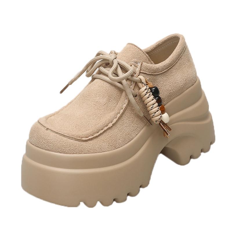 Fashion 9cm Platform Loafers Women 2025 Summer Versatile New Lace-up Tassel with Skirt Single Shoes