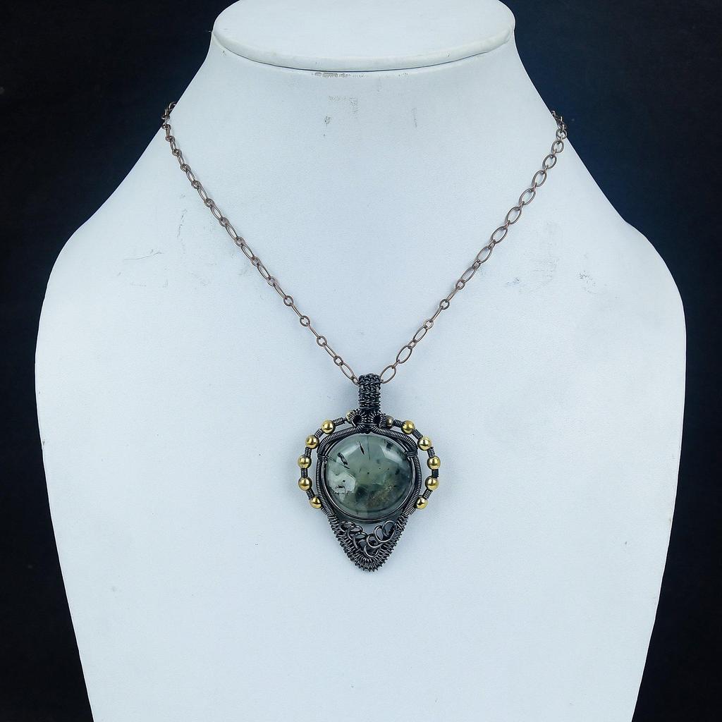 Prehnite Jewelry, 999 Copper Wire Wrapped Pendant Handmade Gemstone Jewelry, Gifts For Wife Brand New Pendant