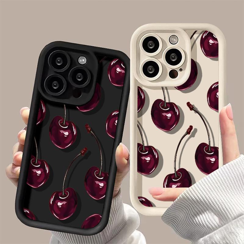 Simple Red Cherry Pattern Phone Case For iPhone 16 Pro Max 15 14 13 12 11 XS MAX X XR 7 8 Plus MINI 16E Shockproof Cover