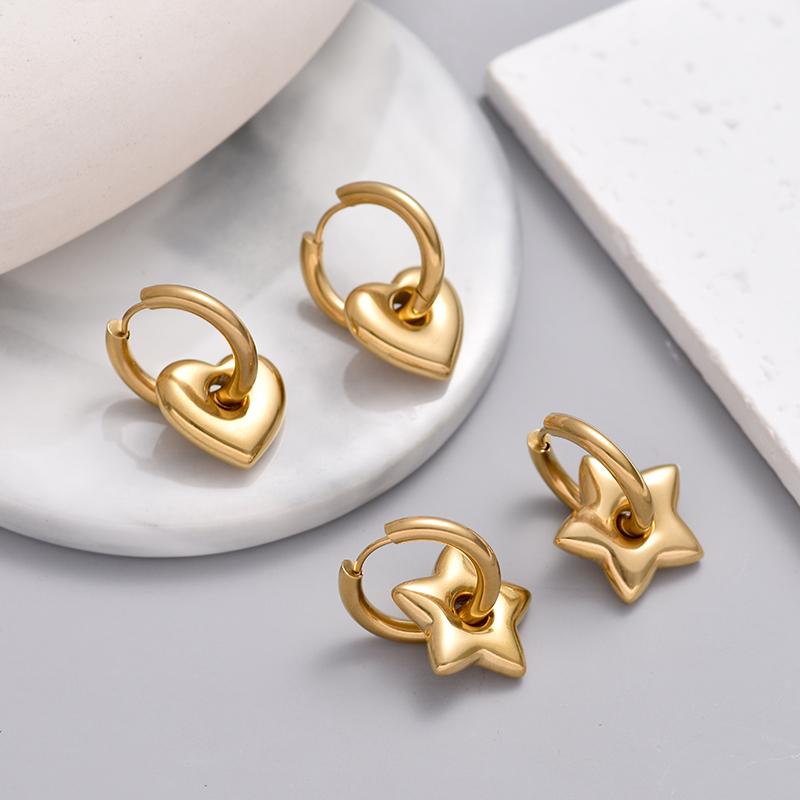 Classic Stainless Steel Heart Star Hoop Earrings For Women Punk Hip Hop Gold Silver Color Y2K Jewelry Female Earrings Oorbellen