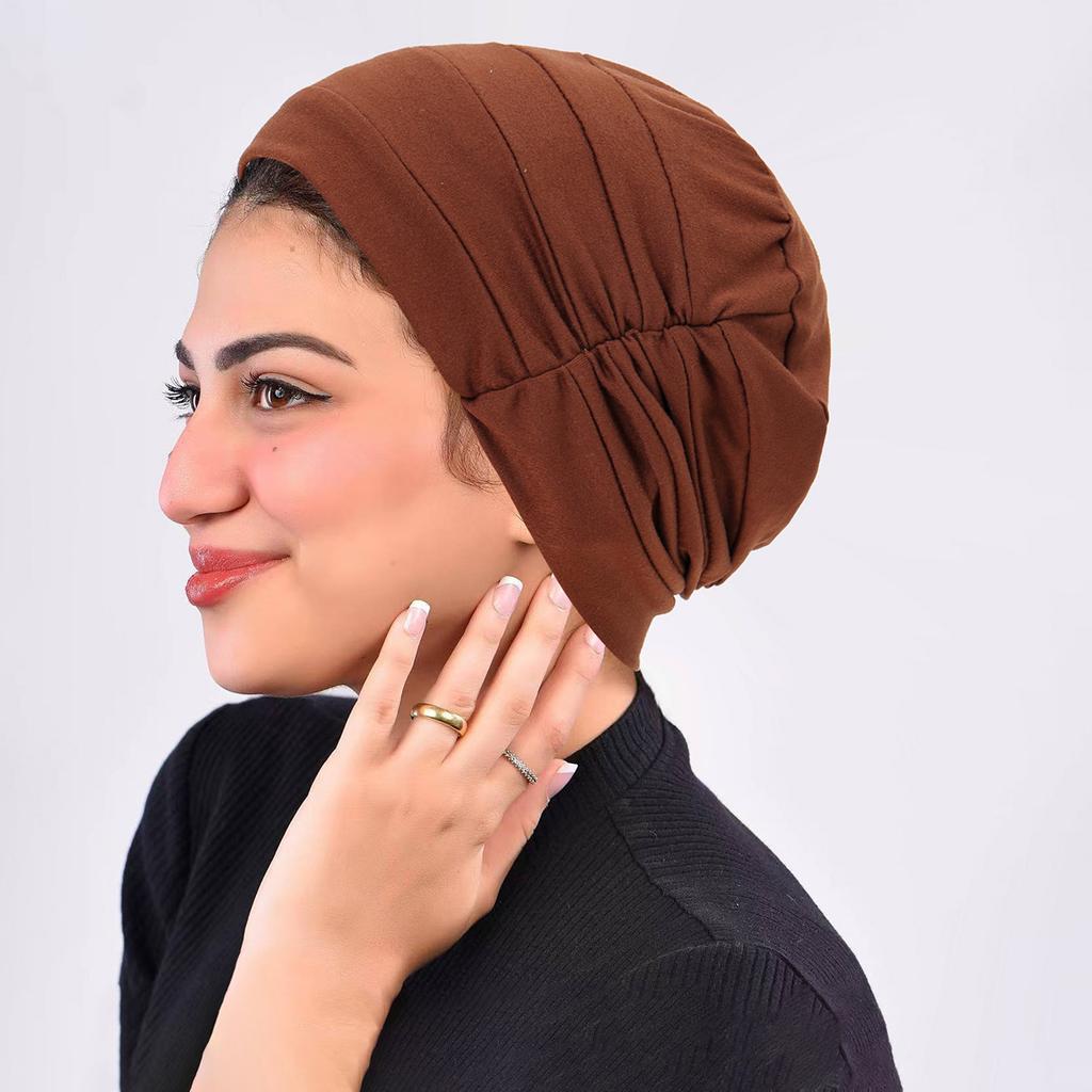 Einfaches muslimisches Kopftuch Hut Gekräuselter Kopftuchhut Bequemer Atmungsaktiver Damen Kopftuchhut