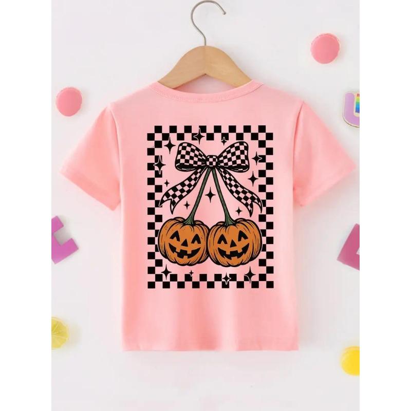 Girls' Cute Panda Climbing Tree Printed T-shirt - Soft Pink Short-sleeve Crew Neck Top, Breathable Knitted Fabric for Spring