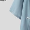 INCERUN Summer Men Vintage Stand Neck Short Sleeve Side Buttons Casual Vintage Shirts