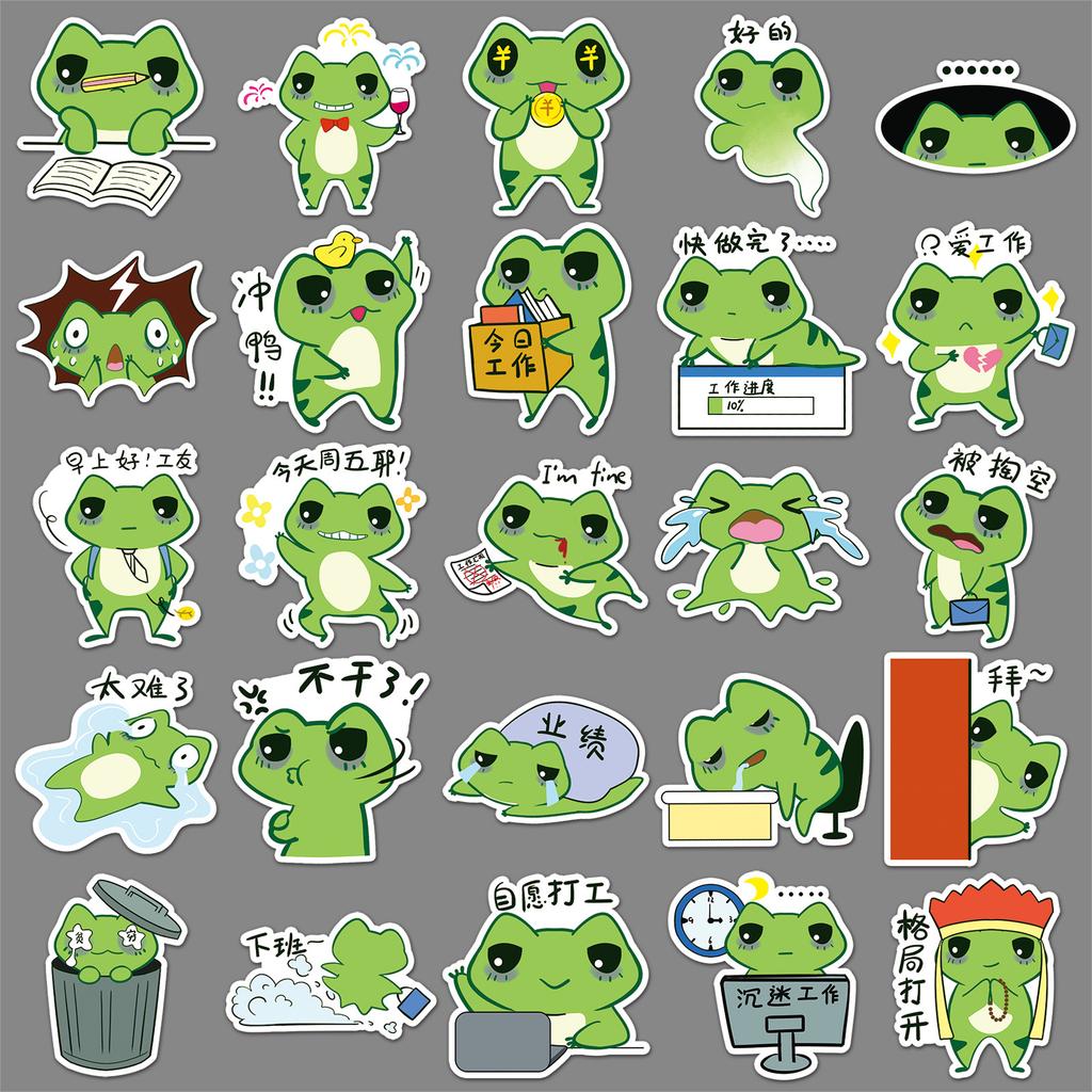 50 Working Frog Graffiti Stickers Cartoon Cute Hand-painted Expression Packaging Mobile Phone Skateboard Water Cup Stickers