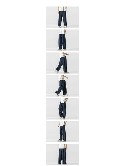 Men's Chinese Style Lightweight Linen Trousers - Summer Plus Size Loose Fit, Wide Leg, Breathable Cotton Casual Pants