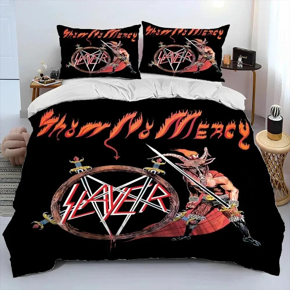 Slayer Heavy Metal Band Musik Bettdecke Bettwäsche Set Bettbezug Bett-Set Steppdeckenbezug Kissenbezug King Queen Size Bettwäsche Set Geschenk
