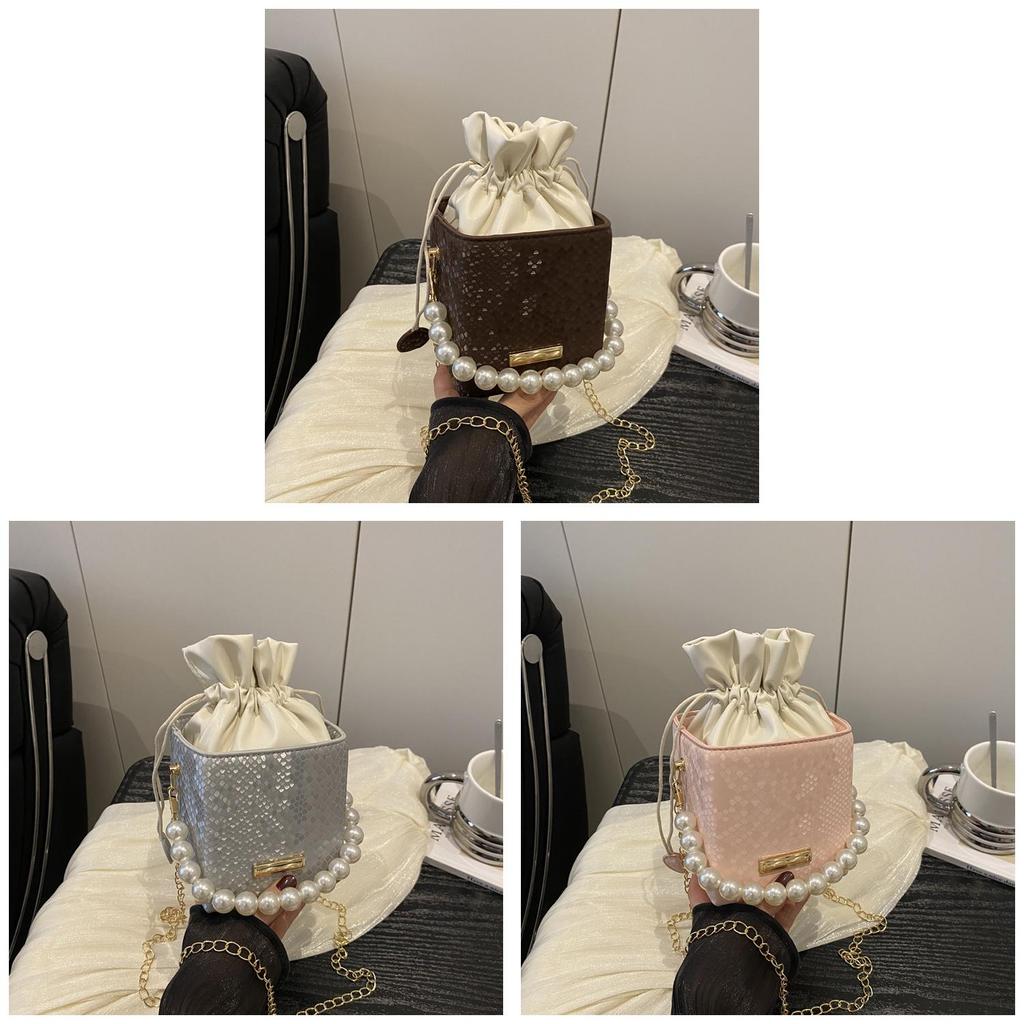 Street Style Small Bucket Bag With Drawstring Closure For Daily Use