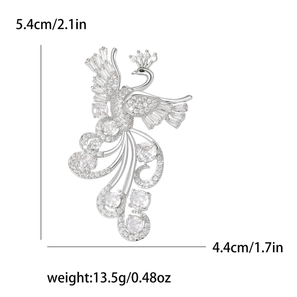 Luxury Copper Zircon Diamond Phoenix Brooch Niche High Sense Women'S Clothing Accessories Corsage Animal Pin