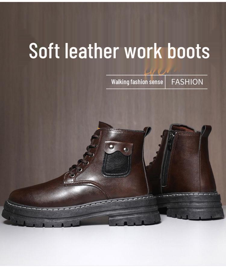 Men's Winter High-Top Leather Snow Boots - Warm & Non-Slip, British Style