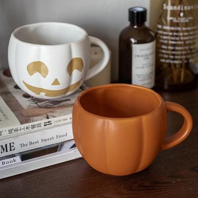 Creative Pumpkin Shape Home Durable Ceramic Mug Large Capacity Drinking Water Coffee Cups with Handle Halloween Decoration Cup