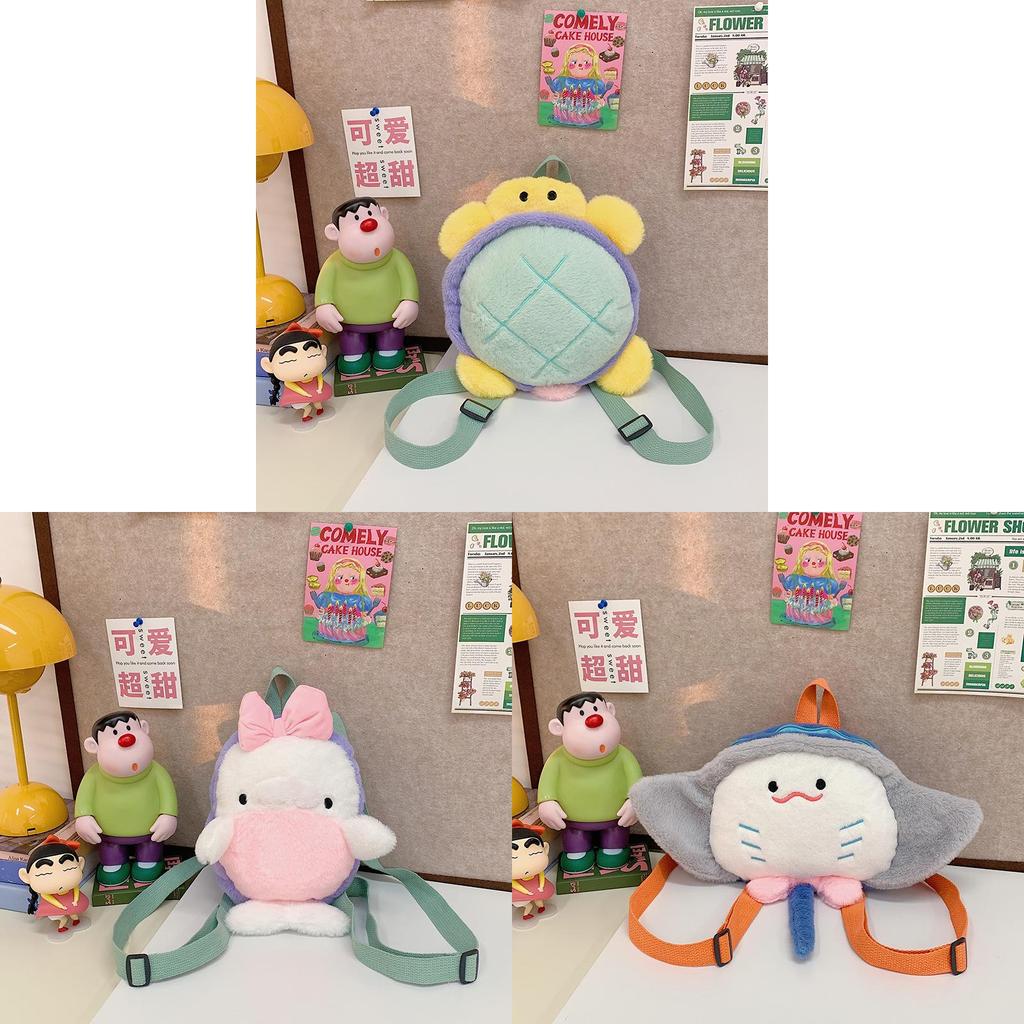 Cartoon Plush Backpack For Girls With Velvet Material And Zipper Closure For Daily Use