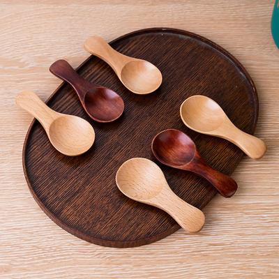 1Pcs Mini Wooden Spoons Kitchen Spice Condiment Spoon Coffee Sugar Teaspoons Kids Short Handle Wood Scoops Home Tableware