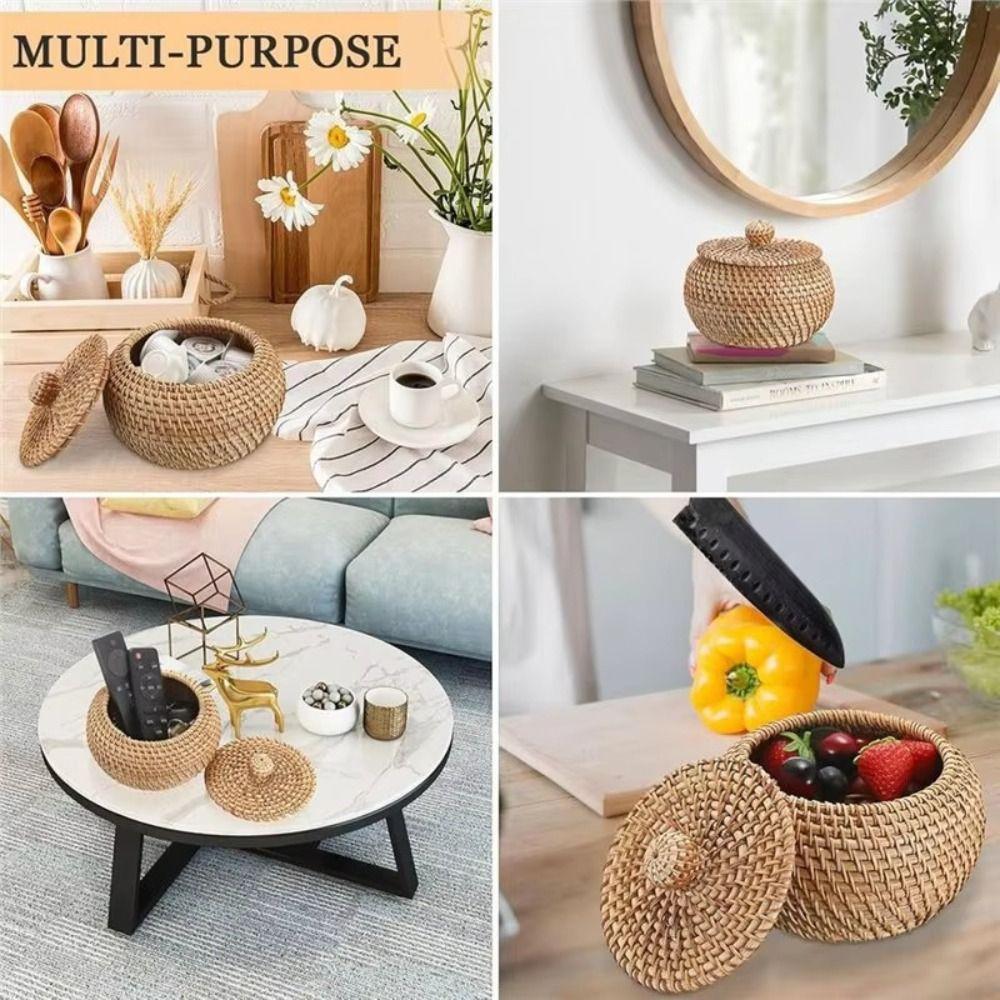 Wicker Rattan Storage Basket Rattan Decorative Storage Box Decorative Organizer Key Storage