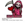 Love You To Die Grim Reaper Window Corner Sticker Vintage Pink Grim Reaper Decal for Windows Walls Bedroom Coffee Shop Decor