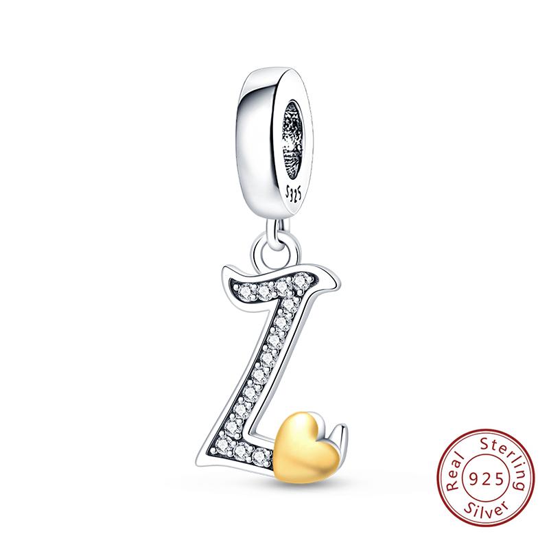 Classic Copper 26 Gold Color Heart Zircon Letter A-Z Charms Beads Fit Original Bracelets Diy Birthday Jewelry Gift