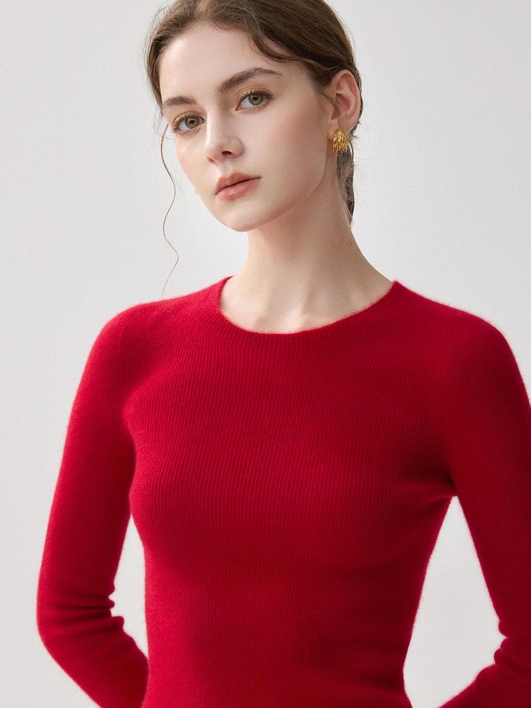 100% Pure Cashmere Slim Fit Women's Round Neck Knit Sweater for Autumn and Winter