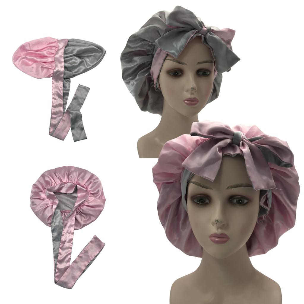 Fashion Kids and Adults Size Satin Silk Bonnet Reversible Long Band Head Ties Bonnet with Custom Logo