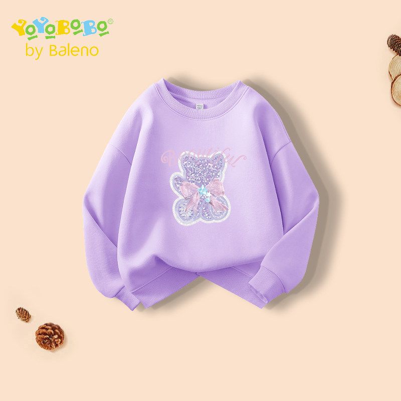 Baleno Kids Ybb Series Girls  Suit 2025 New Children s Sweatshirt Autumn Girls  Sports Top Purple # Yb Sequin Kitten 110