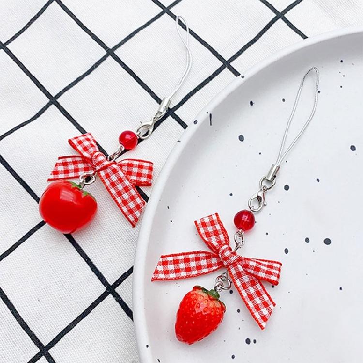 Aesthetic Strawberry Phone Chain Bowknot Phone Charm Tomato Bag Pendant for Girl