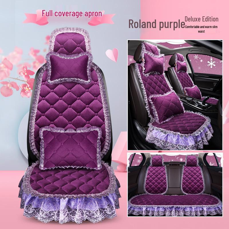 Uniwersalna antypoślizgowa pluszowa poduszka na fotel samochodowy z koronkowym wykończeniem na jesień i zimę