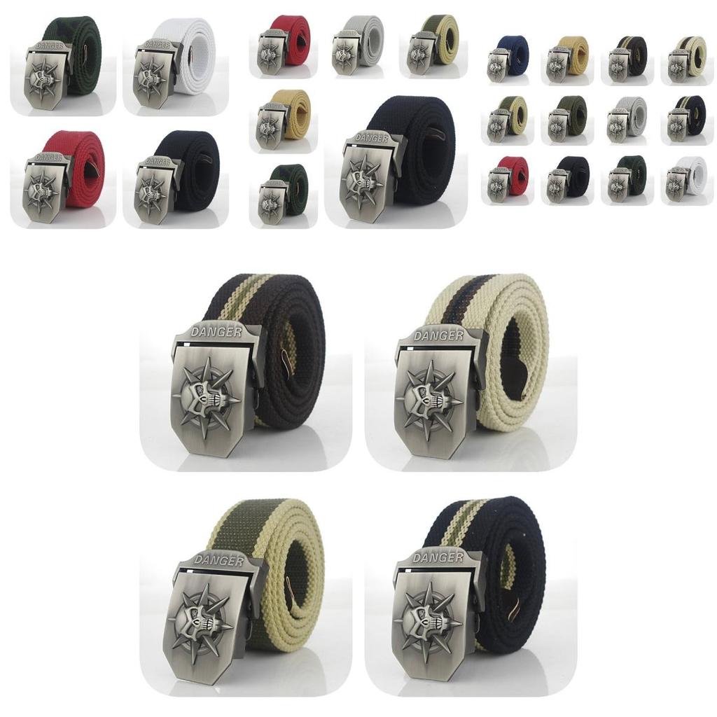 Premium Canvas Belt With Skull Buckle For Men And Women Adjustable 120cm