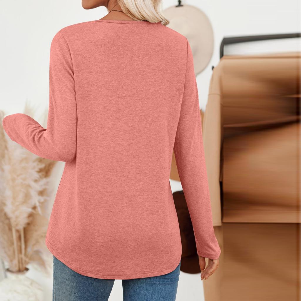 Women's Fashion Casual Long Sleeve V Neck T-Shirt Top