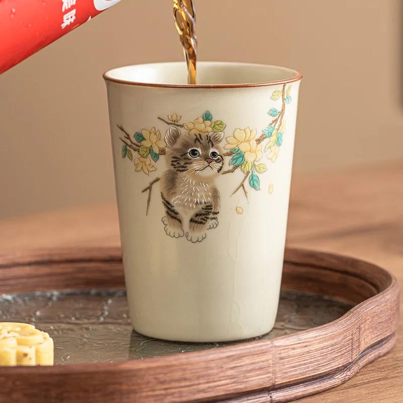 Cute Retro Cute Cat Ceramic Cola Coffee Cup Household Large Tea Cup Office Single Cup Kung Fu Tea Set