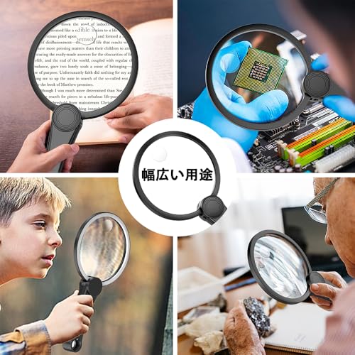 USB Rechargeable Magnifying Glass with Light, 3x, 10x, 20x, Three Magnification Levels, 130mm, Handheld, Large Magnifying Glass with 49 LED Lights, Id