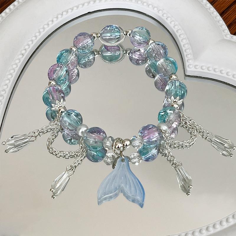 Bracelet Pendentif Papillon Fleurs Cristal Rose Coréen Pour Femmes Bracelets Chaîne de Perles Douces Bijoux Cadeaux Petite Amie