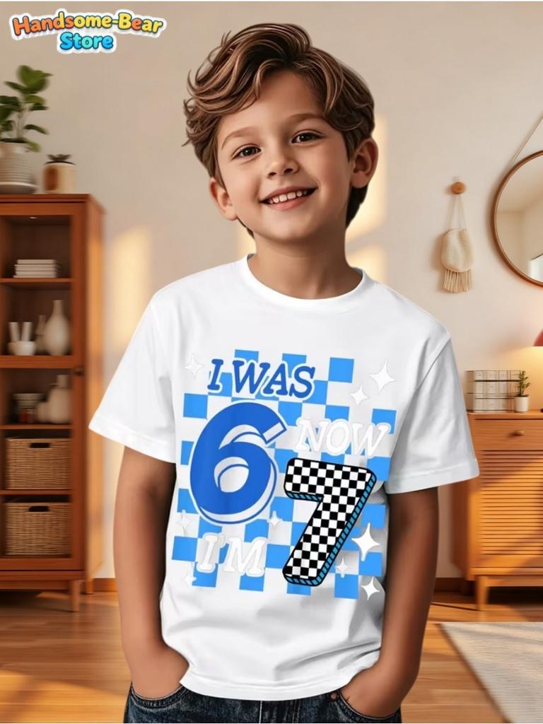 Summer T-Shirt for Kids Birthday Party Gifts Short Sleeve Tees Crew Neck Graphic Children's Clothing