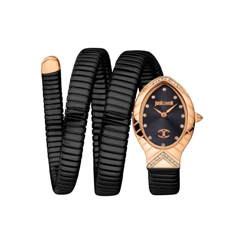 

Women s Watch, 3 ATM Water Resistant, Snake Design, Just Cavalli Quartz Movement, Black Dial, JC1L248M0085