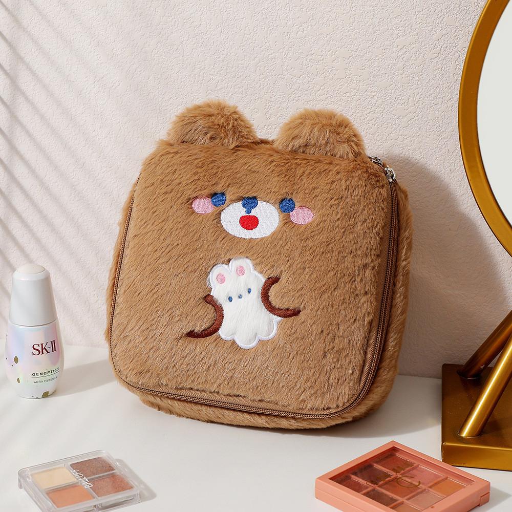 Cute Plush Pig Pen Pouch Large Capacity Korean Style Embroidered Makeup Organizer